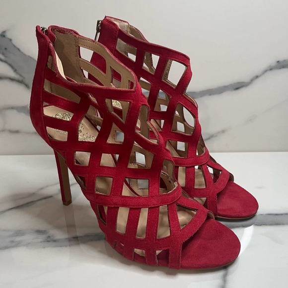 Vince Camuto Shoes - Vince Camuto | Red Leather Back Zip Tatianna Heels Sz 8.5
